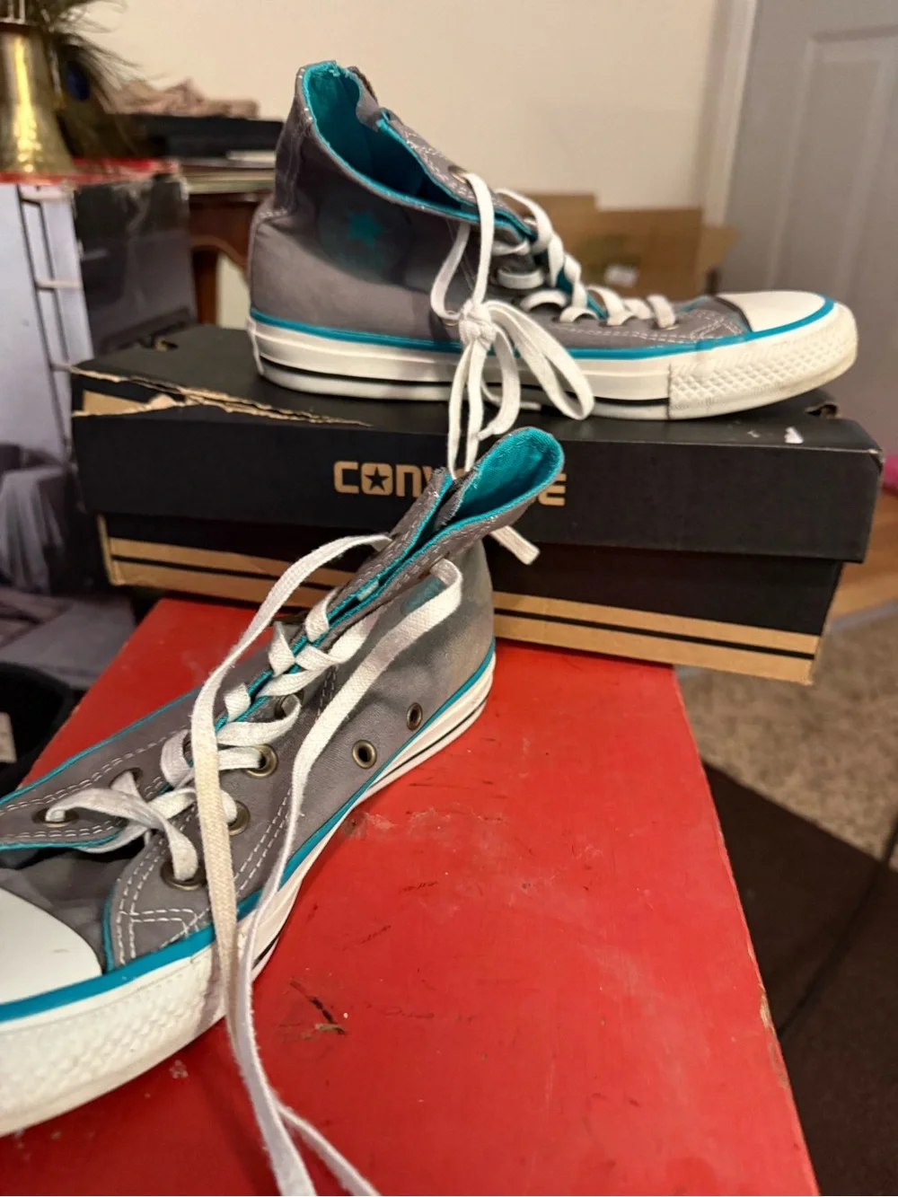 Converse Kids Gray High-Top Sneakers with Teal Accents